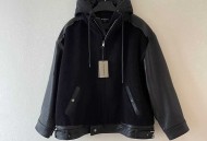 Balenc1aga巴黎是家摇粒绒拼接真皮拉链夹克