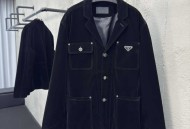 普拉达丝绒丹宁牛仔夹克外套