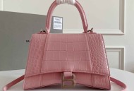 巴黎世家包包，鳄鱼纹胭脂粉银扣