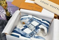 水洗双色牛仔配头层牛皮休闲 运动鞋 跑鞋 