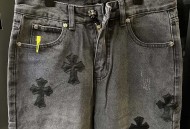 克罗心 25SS 十字架拼皮牛仔裤 （黑）
