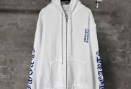 克罗心 新款Ch蓝色梵文印花拉链连帽卫衣