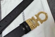 菲拉格慕男士皮带logo双圈马蹄金属扣