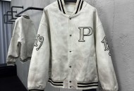 普拉达做旧绣章皮革棒球服