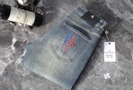 蒙口男士定制时尚修身小直筒牛仔裤