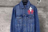 克罗心 十字架拼皮牛仔夹克外套