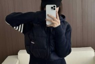 ThomBrownet TB家针织拼接四条杠连帽女款羽绒服