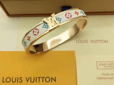 LV 老花白皮咖啡皮手镯