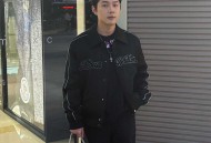 LV烫钻丝绸束腰棒球服